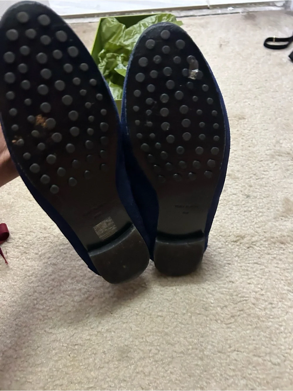 TORY BURCH suede logo loafers.